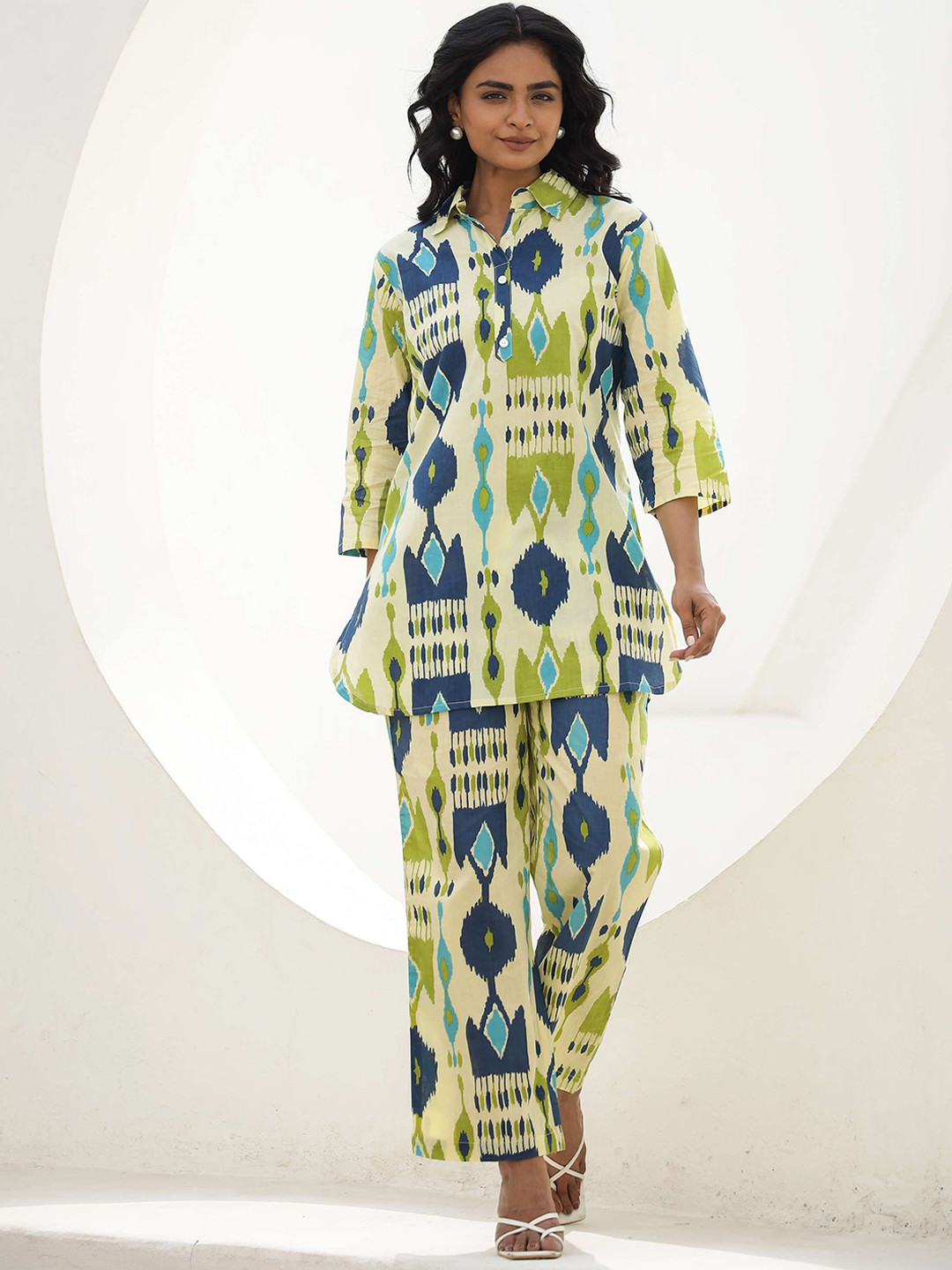 FLAVIA CREATION Geometric Printed Pure Cotton Shirt With Trouser