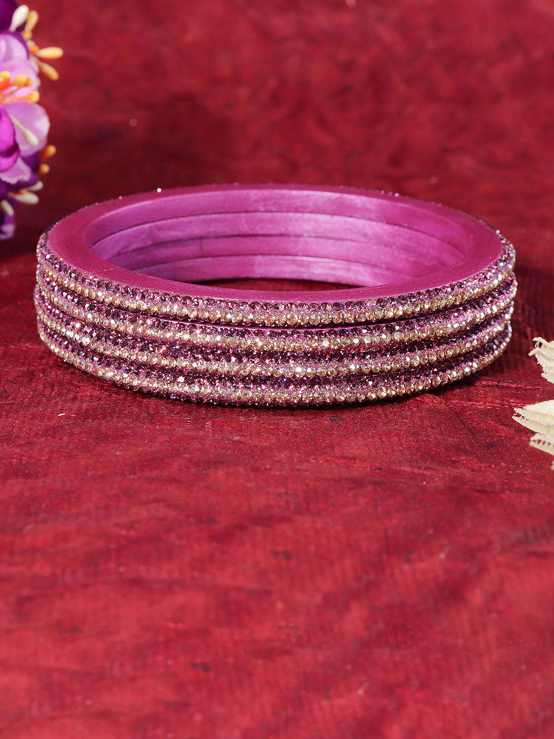 ZULKA Lac Set Of 8 Zircon Diamond -Studded Kada Bangles