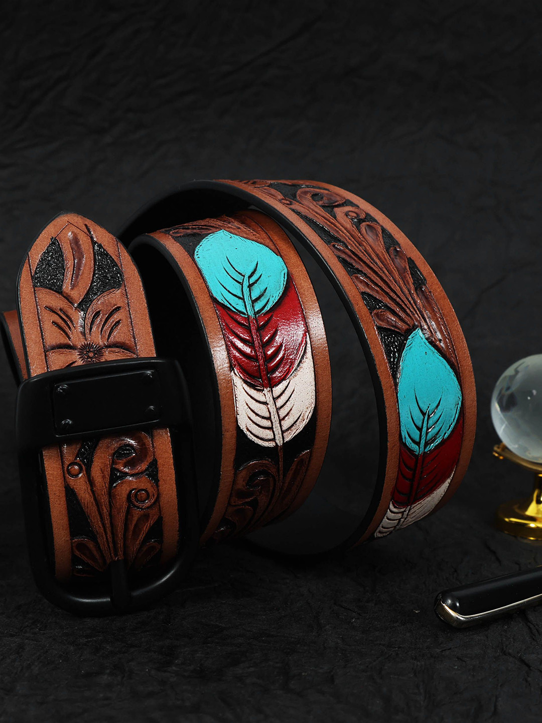 Celtic Women Brown Woven Leather Belt with Tang Closure