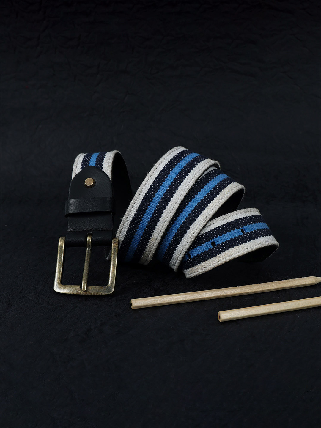 Celtic Women Striped Black Leather Belt