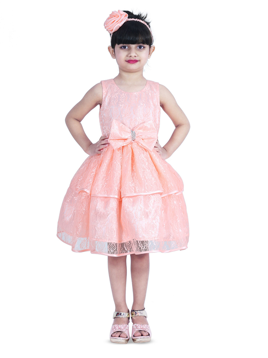 Wow Princess Floral Lace A-Line Round Neck Dress