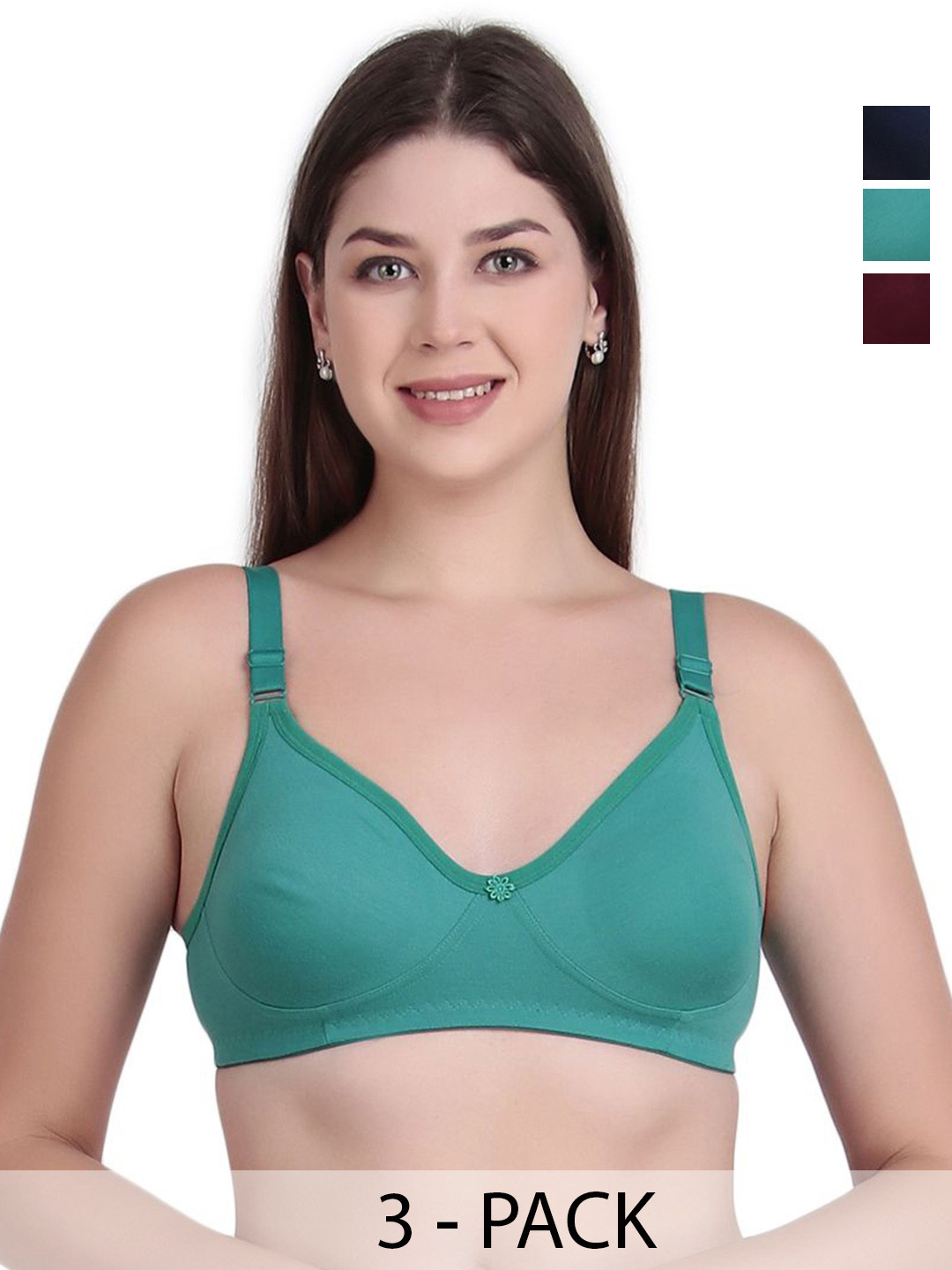 WINSURE Women Pack Of 3 Solid Cut and Sew Anti Odour Cotton Full Coverage Bra