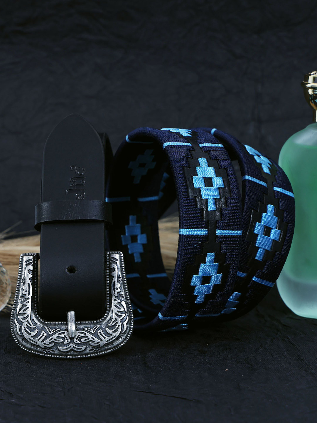 Celtic Women Black Woven Leather Belt Elegant Style with Tang Closure