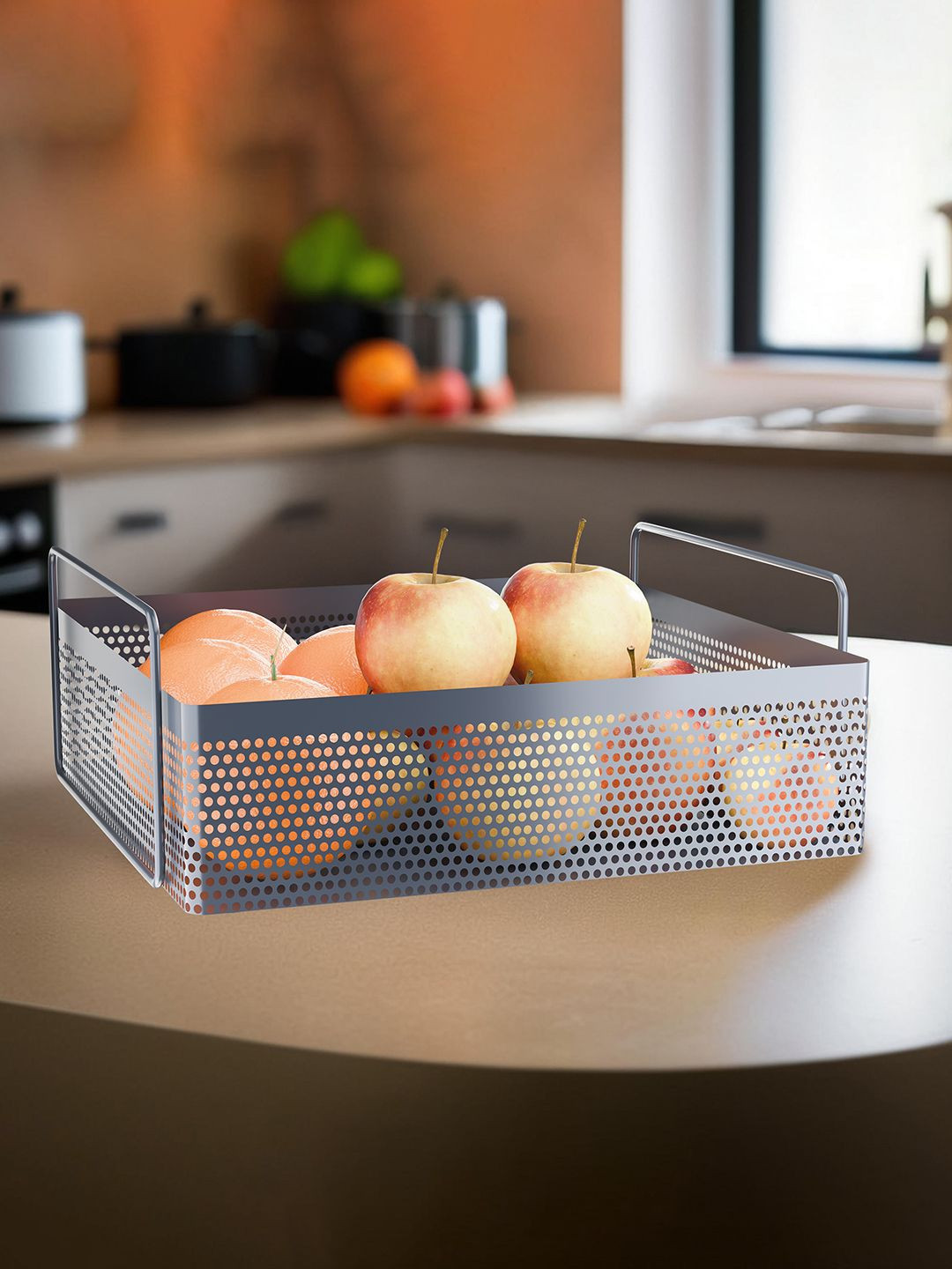 Kuber Industries Grey Metal Square Kitchen Fruit & Vegetable Basket