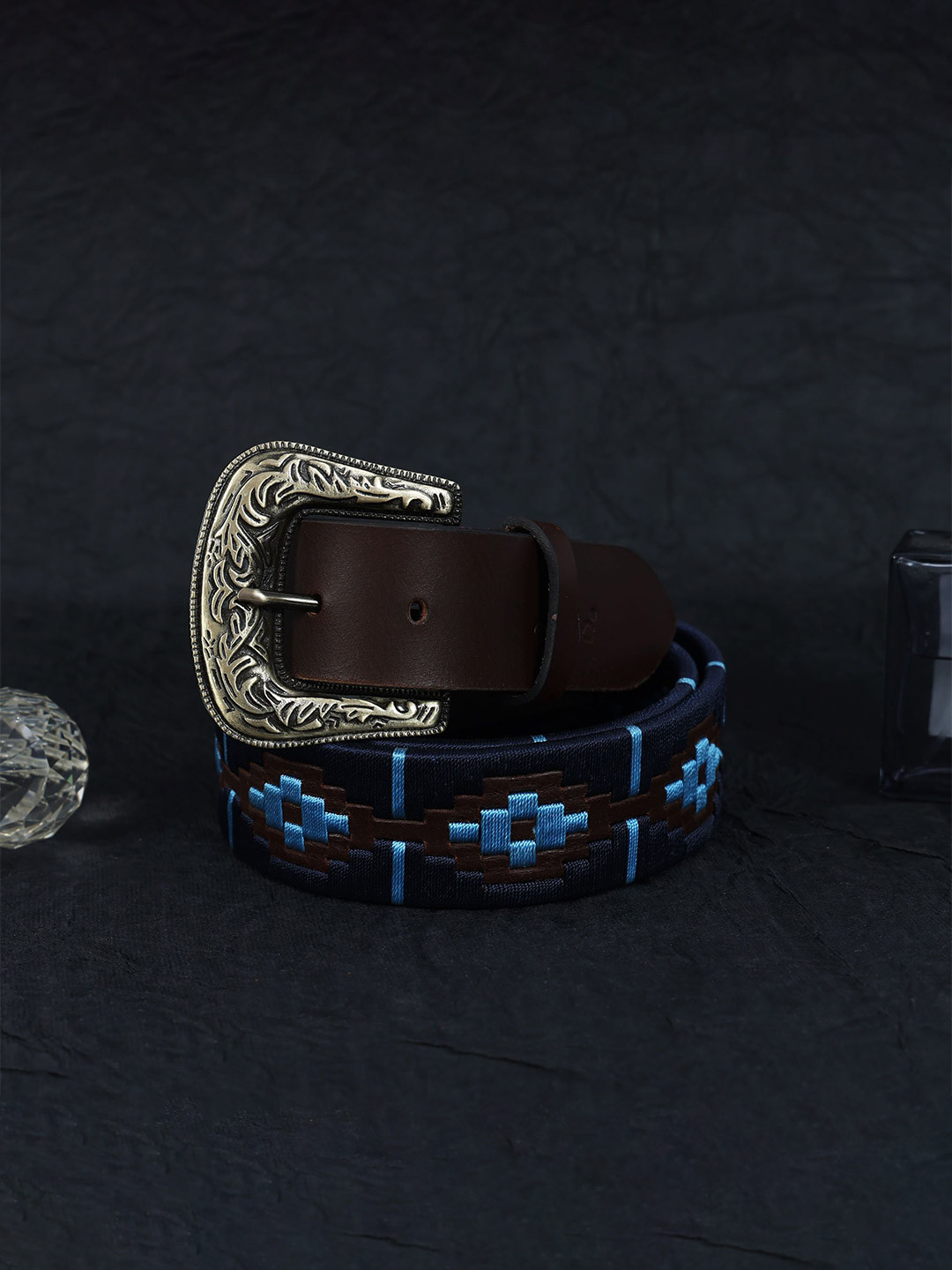 Celtic Women Woven Design Slim Leather Belt Brown