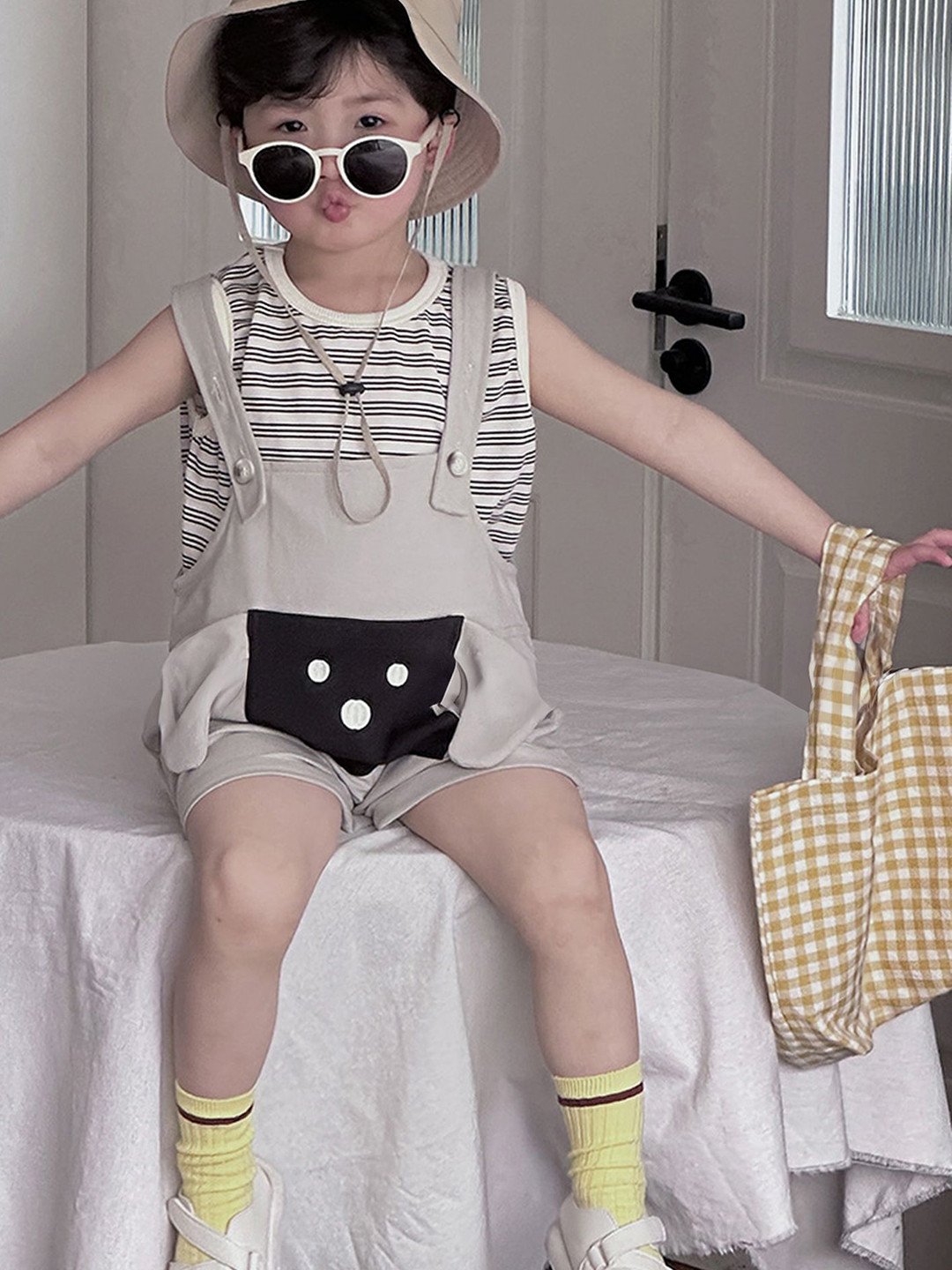 LULU & SKY Boys Strappy Short Dungaree