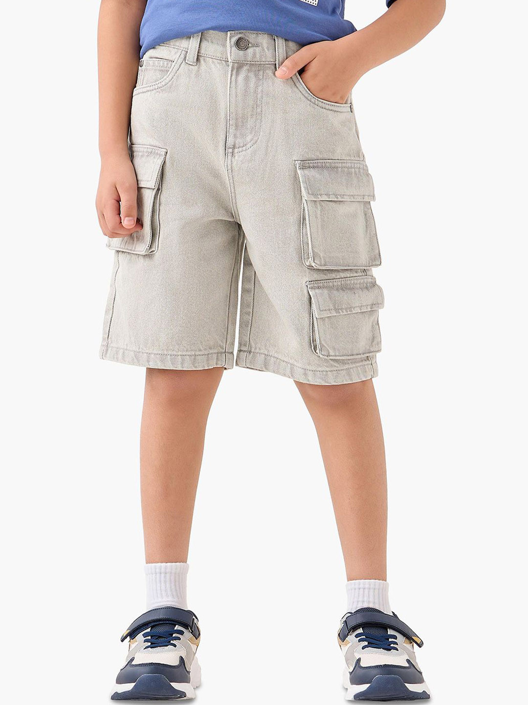 Juniors by Babyshop Boys Regular Fit Cotton Denim Shorts with Cargo Pockets