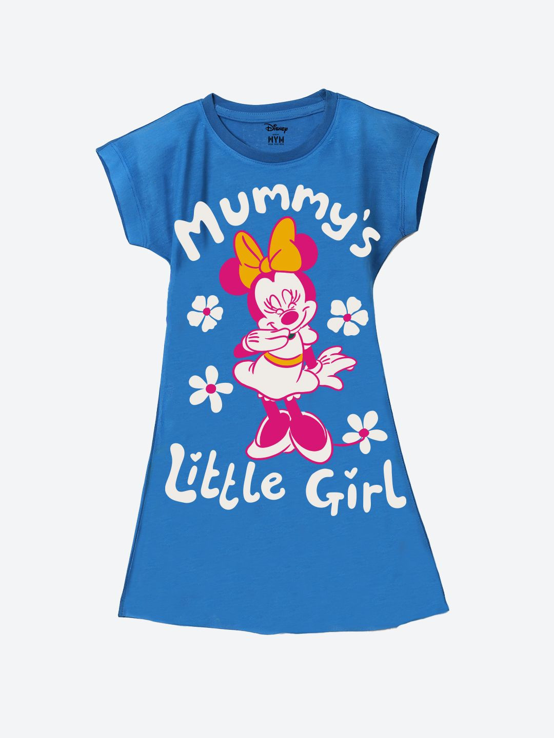 Wear Your Mind Minnie Mouse Character Print Royal Blue Round Neck Girls Dress