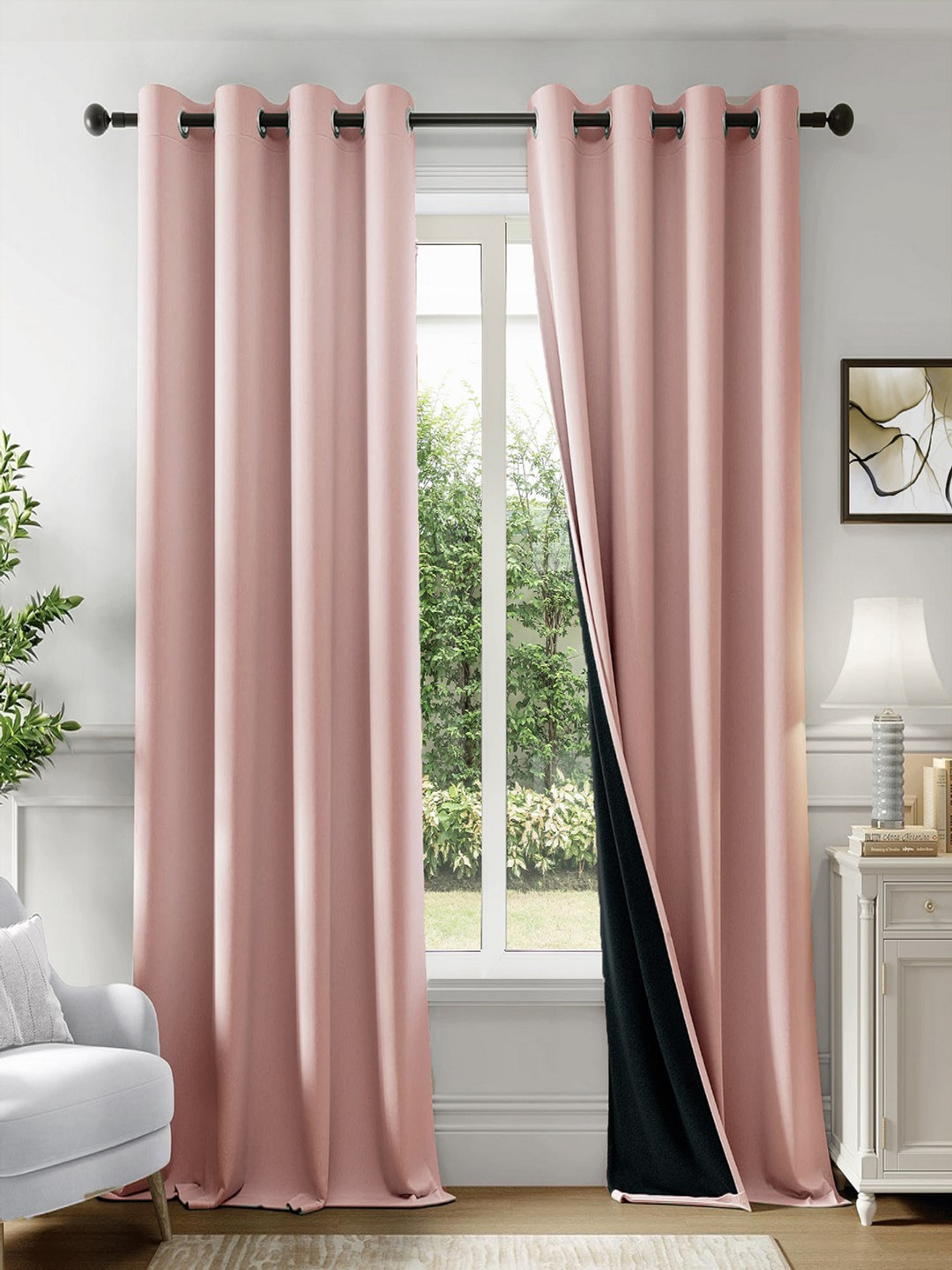 HOMEMONDE Pink Set of 2 Black Out Long Door Curtain