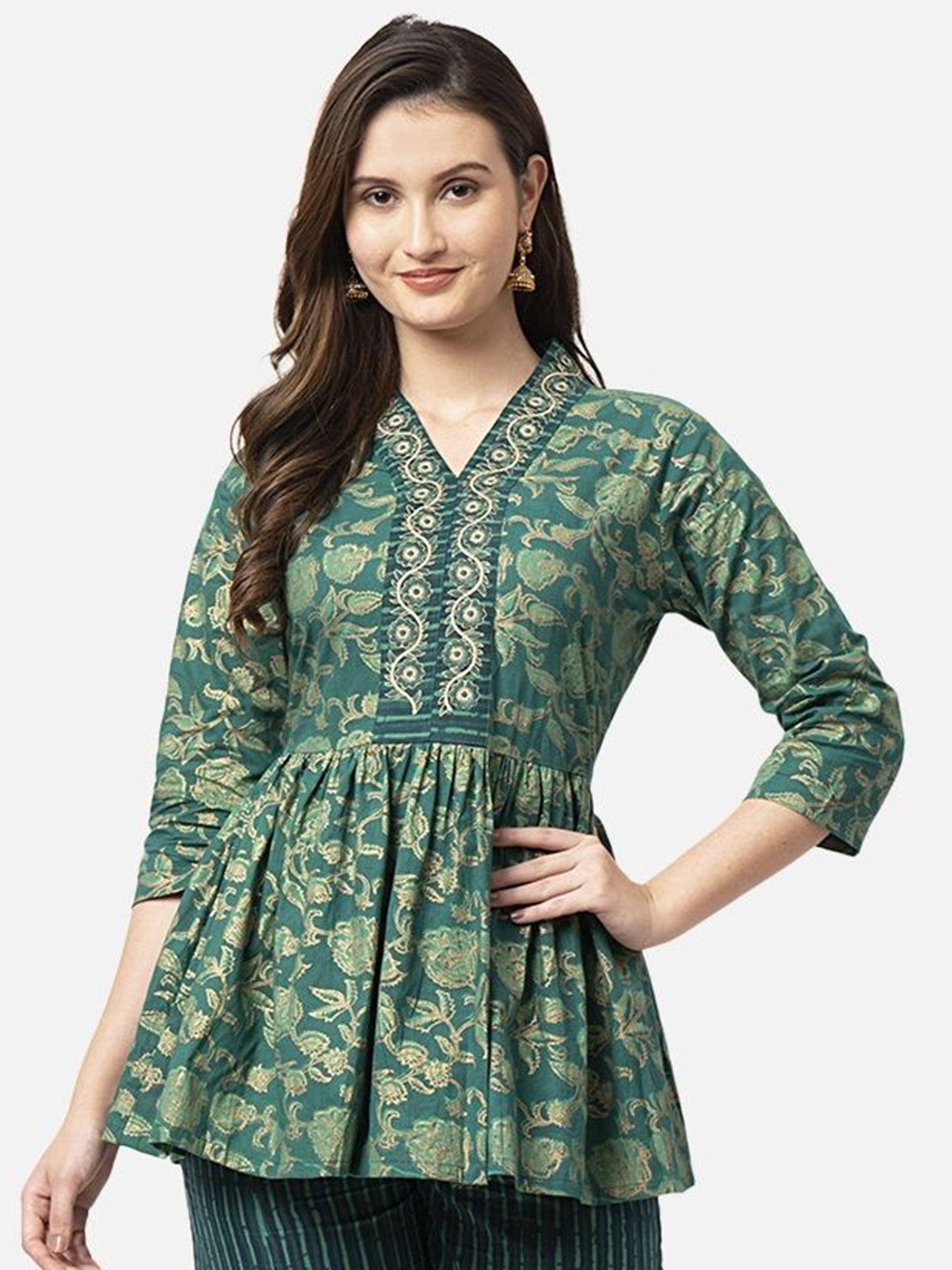 PALSIYA PRESENTS Women Floral Printed A-Line Cotton Regular Top