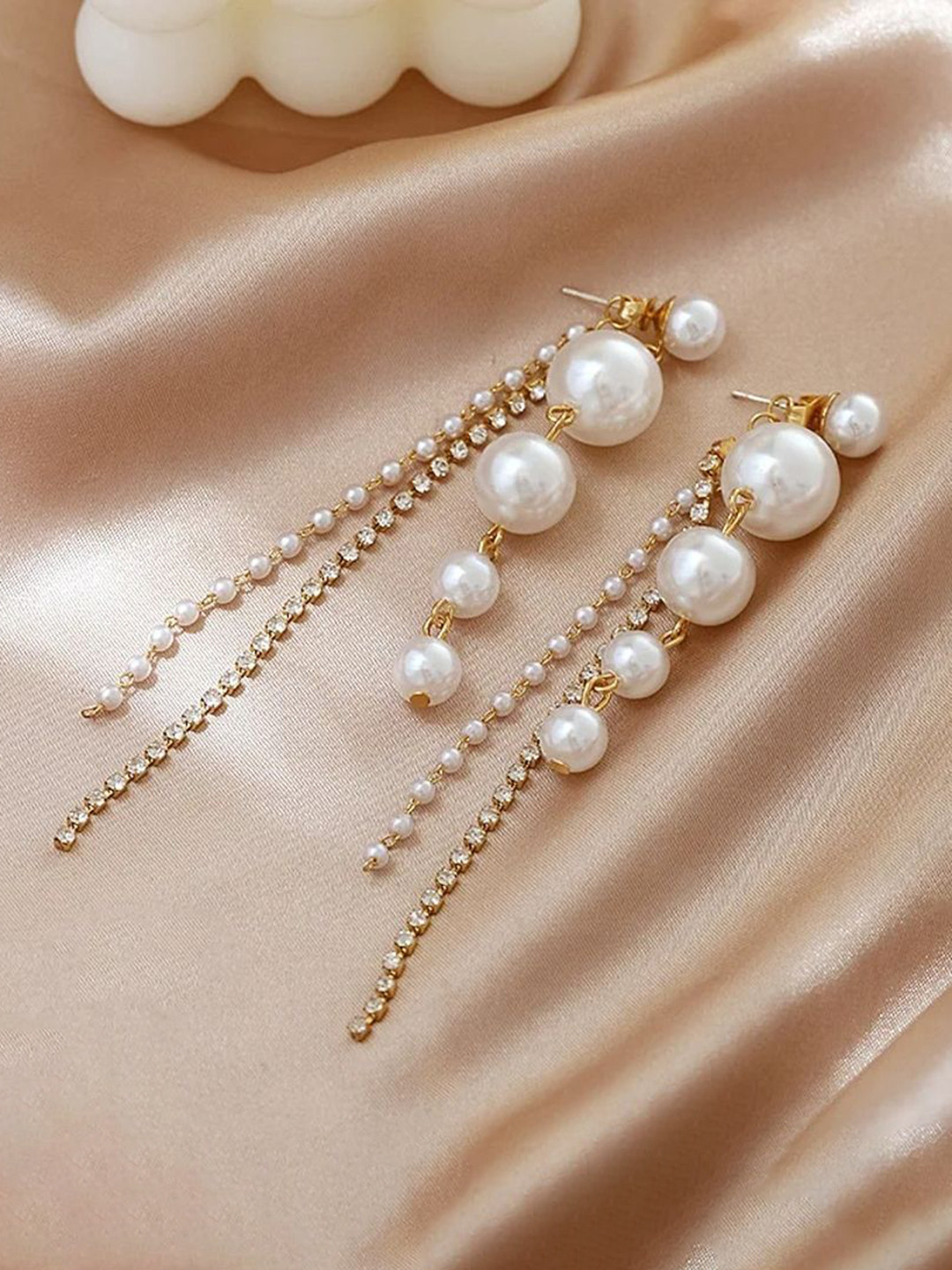 Celestique Elegant Pearl Dangle Contemporary Drop Earrings