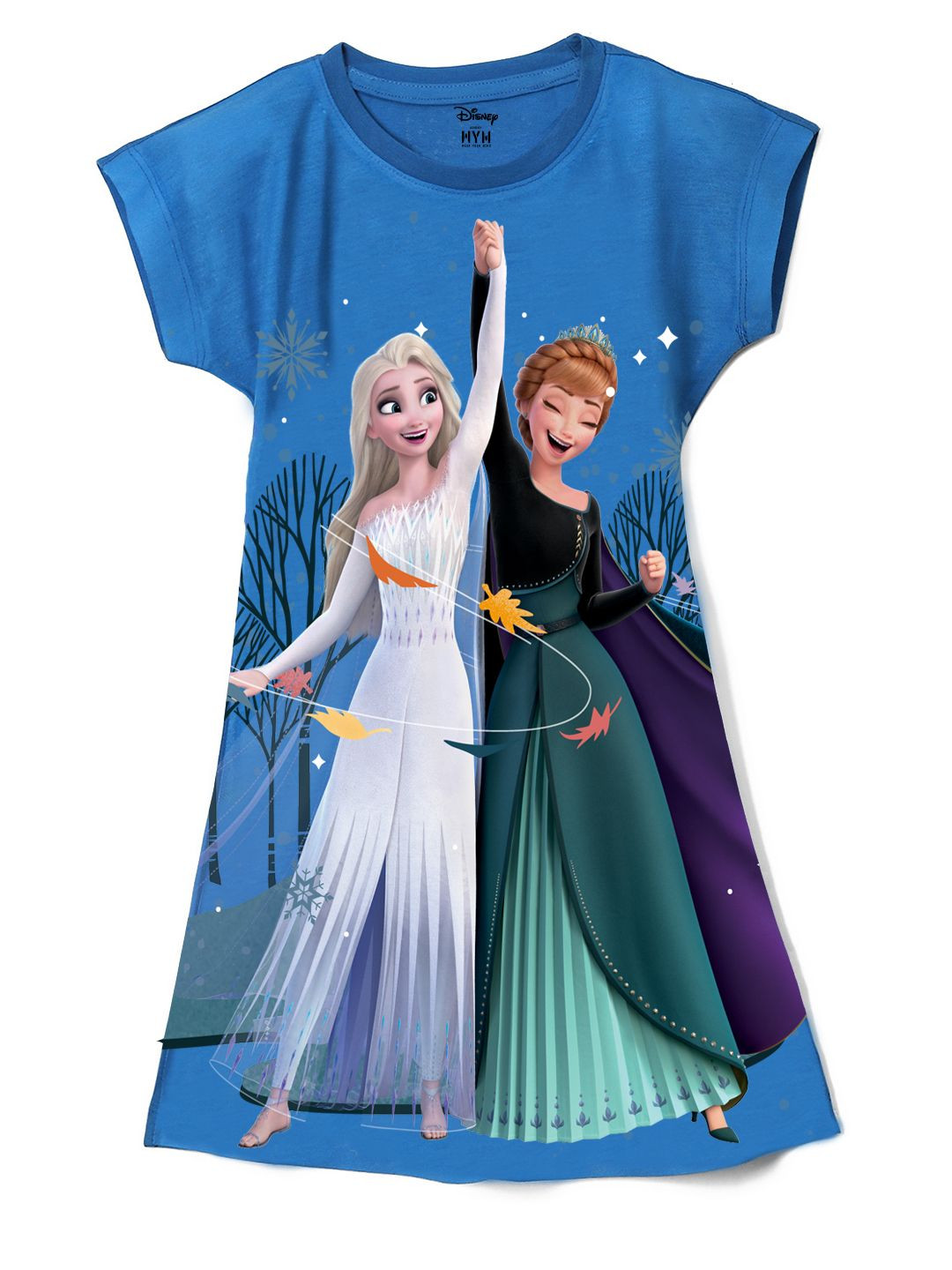 Wear Your Mind Girls Elsa & Anna Frozen Printed T-Shirt Knee Length Dress