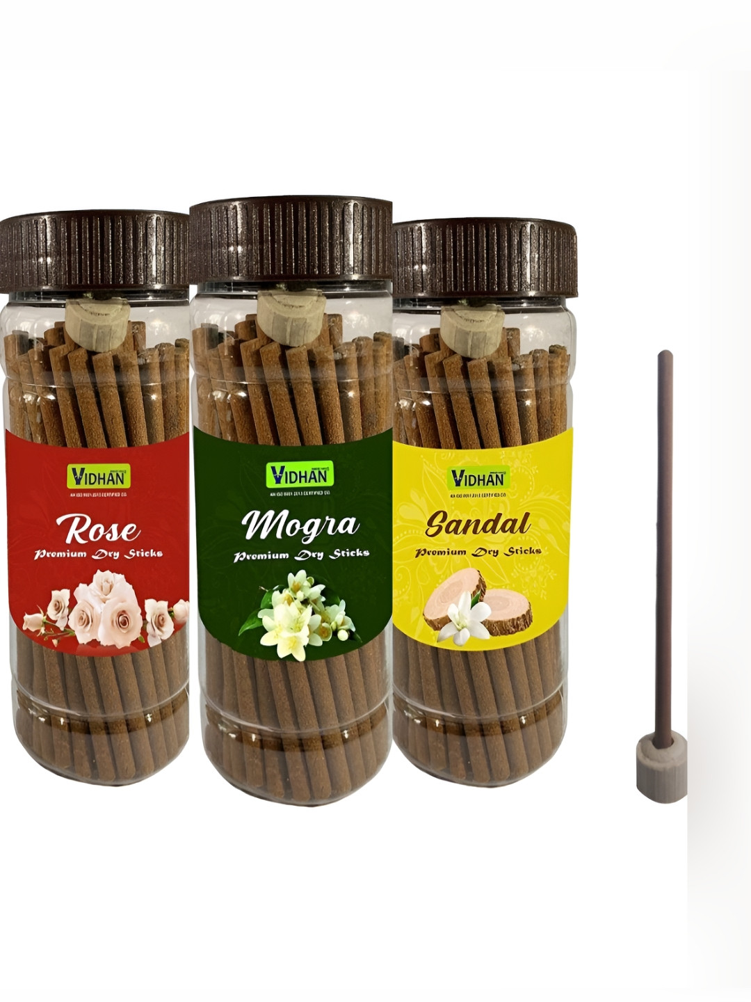 vidhan Brown & Yellow 3 Pieces Organic Charcoal Free Wooden Incense Sticks