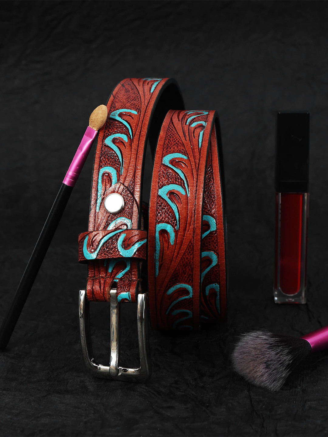 Celtic Women Tan Textured Leather Belt Elegant Style with Tang Closure