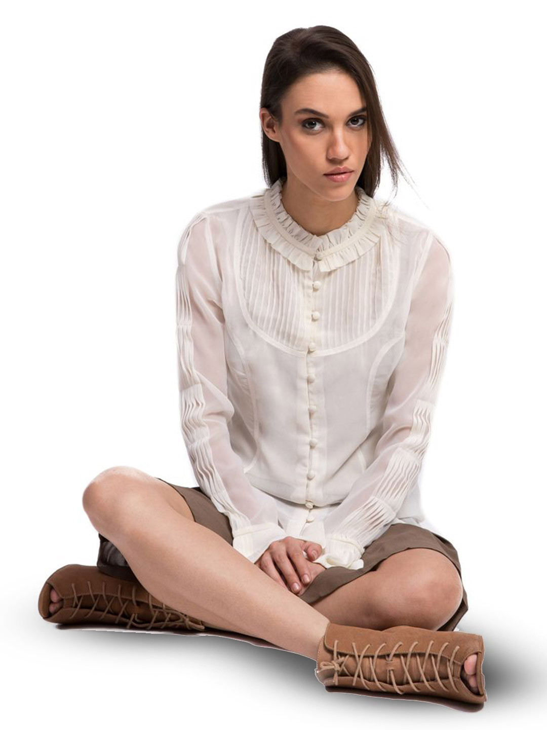 The Sancy Self Design Cuffed Sleeves Shirt Style Top