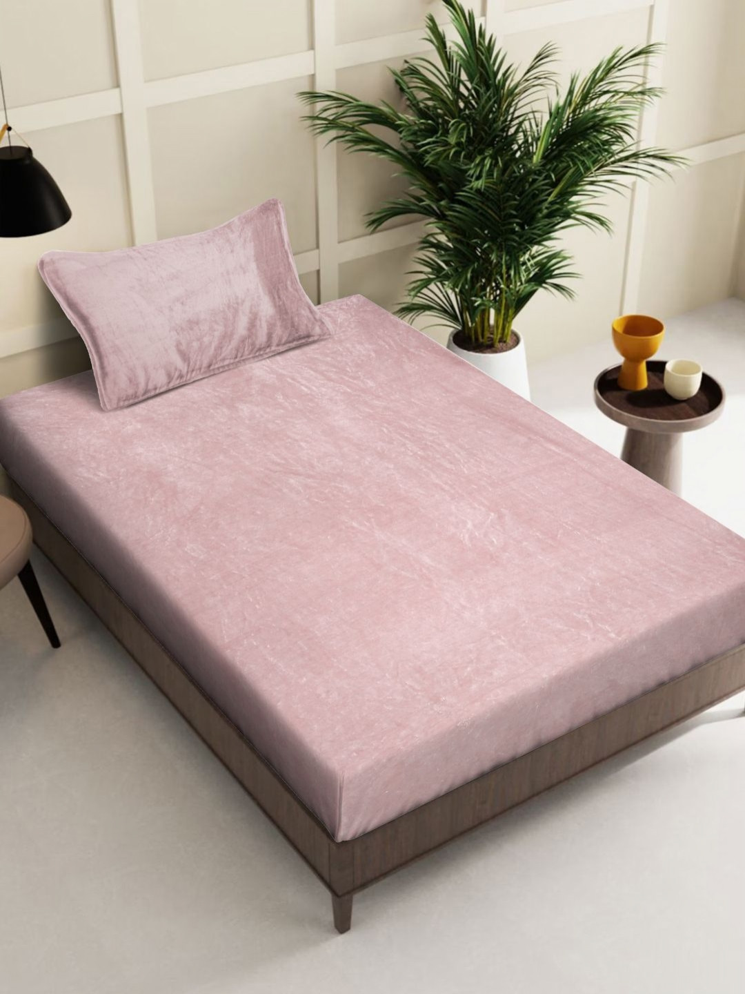 Myntra Elegant Homes Pink Wool 300 TC Single Superfine Bedsheet with a Pillow Cover-87 x 59 inches