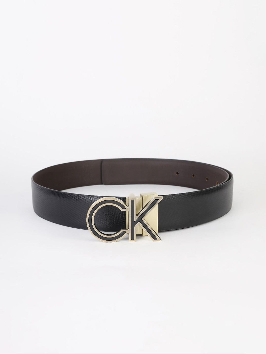 Calvin Klein Men Textured Leather Belt With Slider Buckle Closure