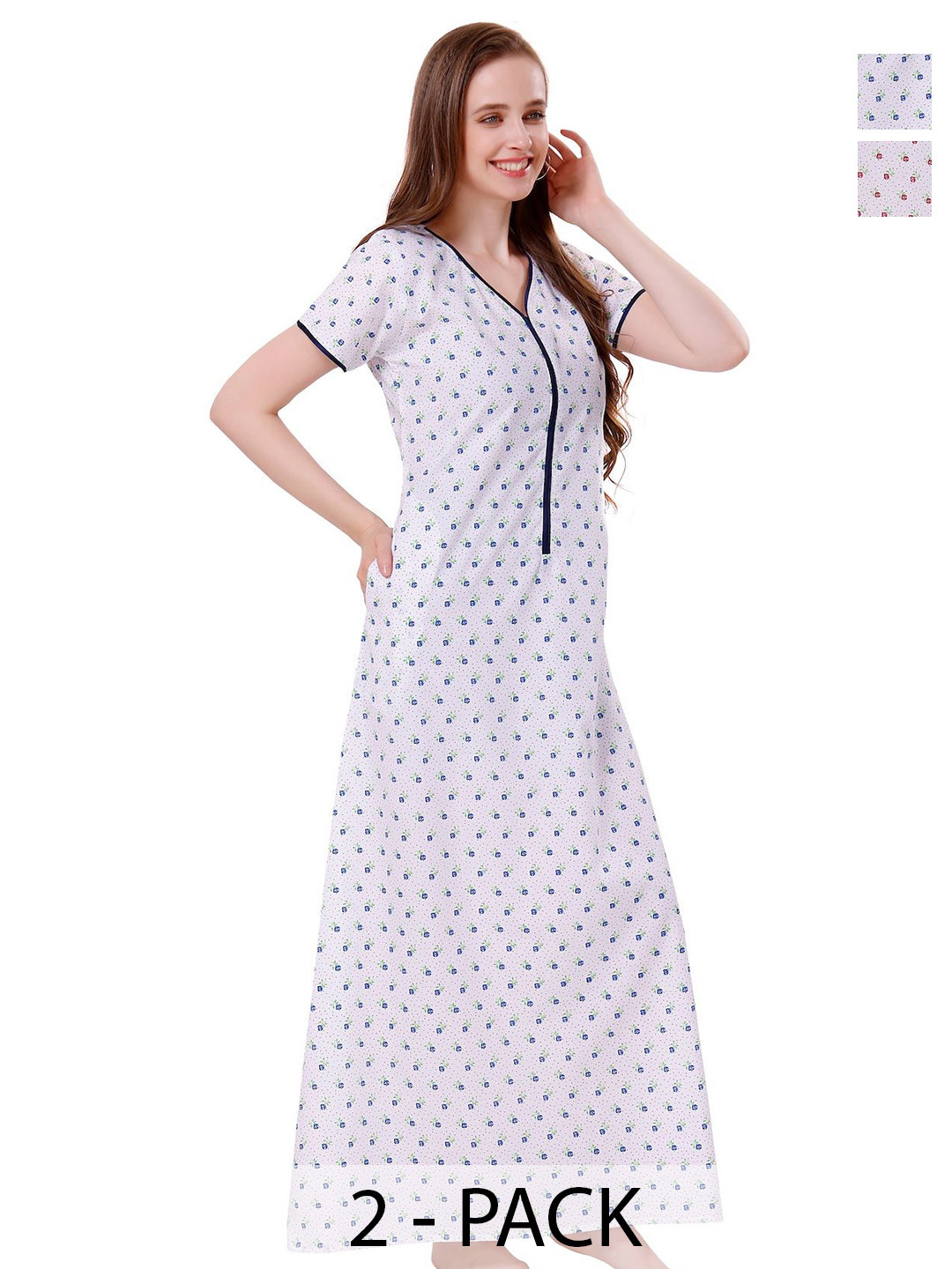 Piu Women Pack of 2 Floral Printed Maxi Nightdress