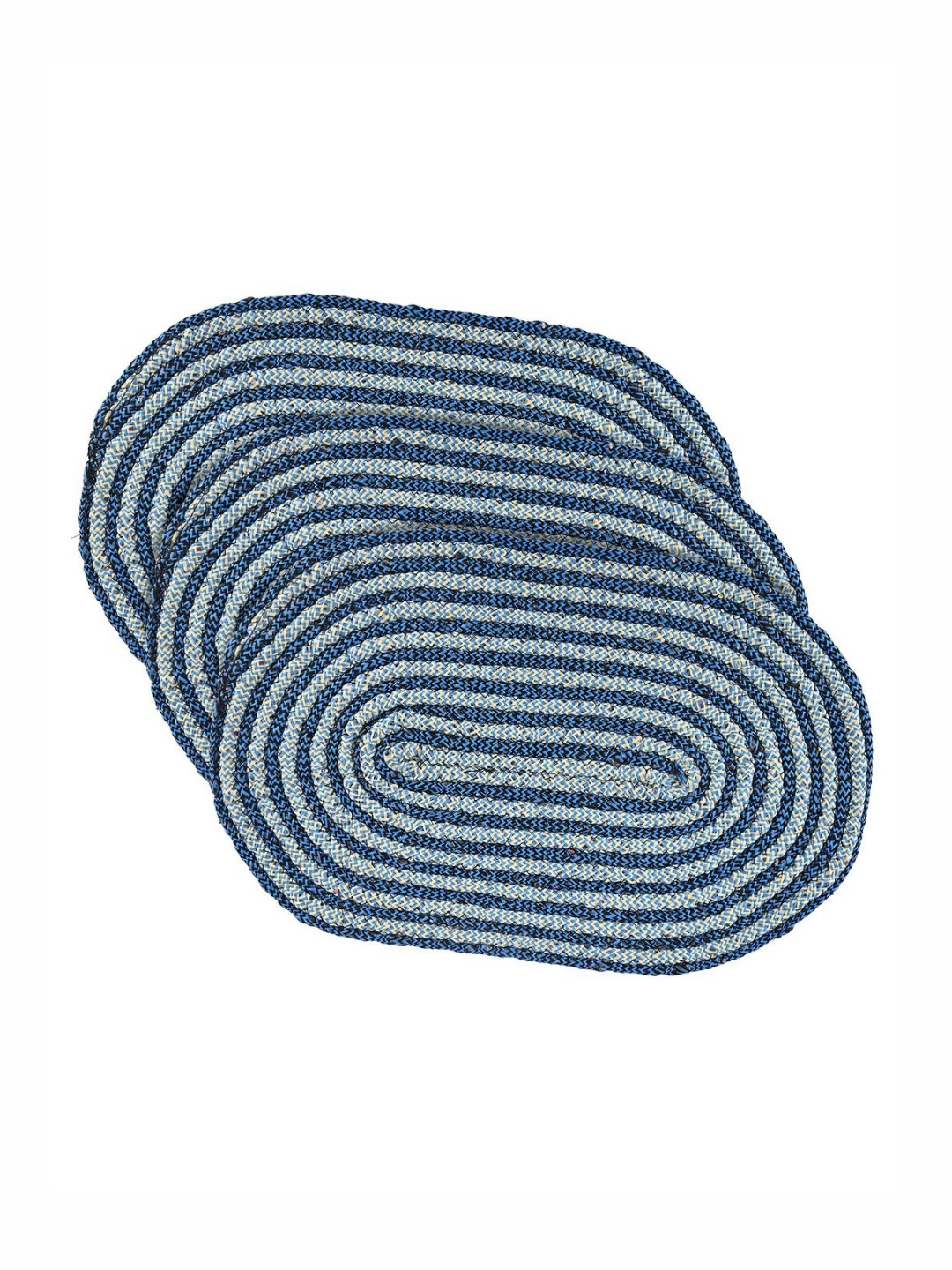 Aura 3 Pieces Blue & White Textured Cotton Outdoor Machine Washable Anti-Skid Doormats