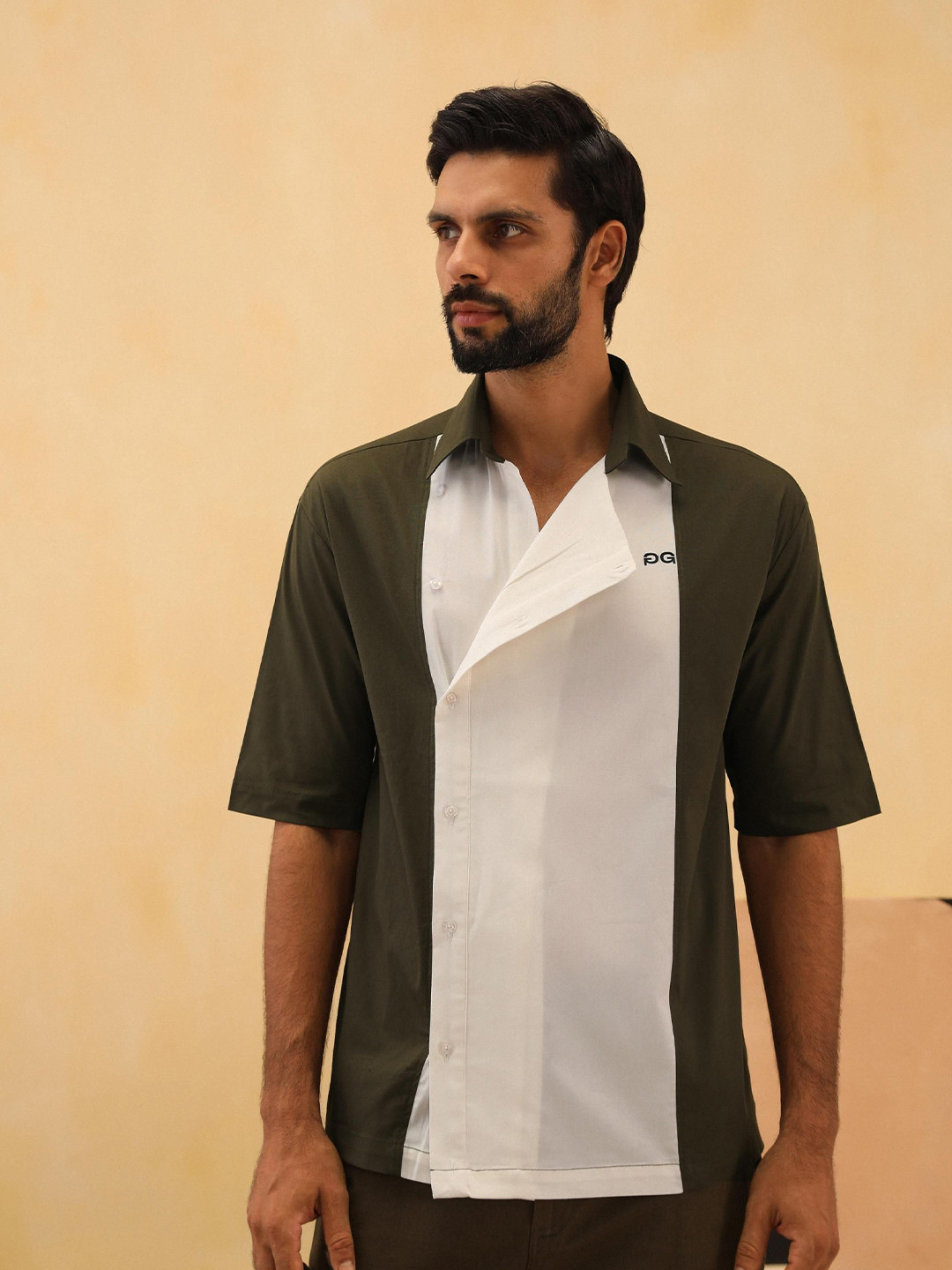PRIMAL GRAY Men Relaxed Fit Spread Collar Colourblocked Cotton Casual Shirt