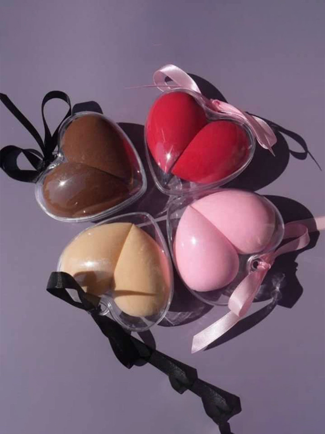 Gonegal Set Of 3 Heart-Shaped Professional Blender Set With Mushroom Makeup Puff