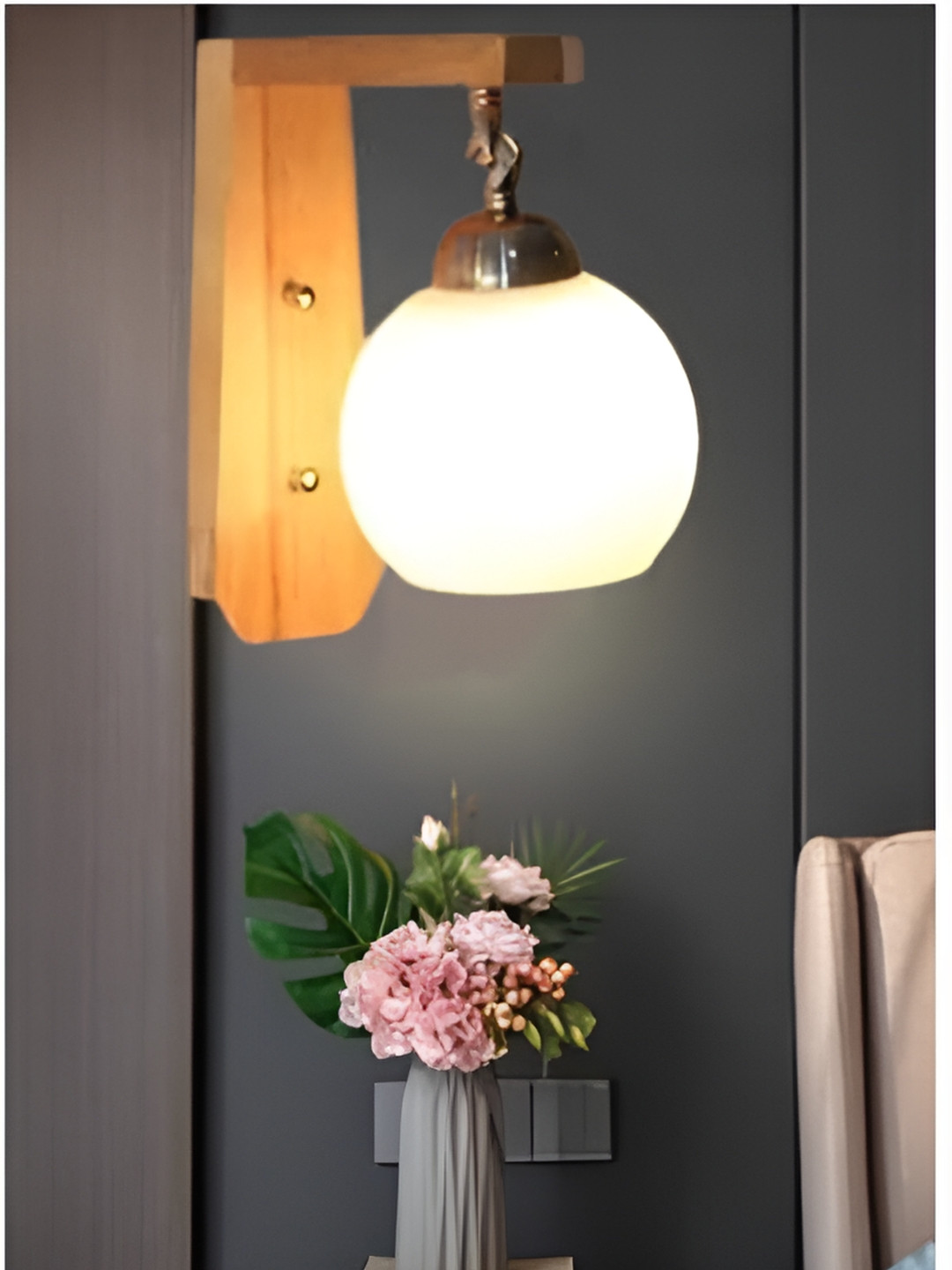 KINIS Beige & White Wood Quirky Spherical Shaped Wall Lamp