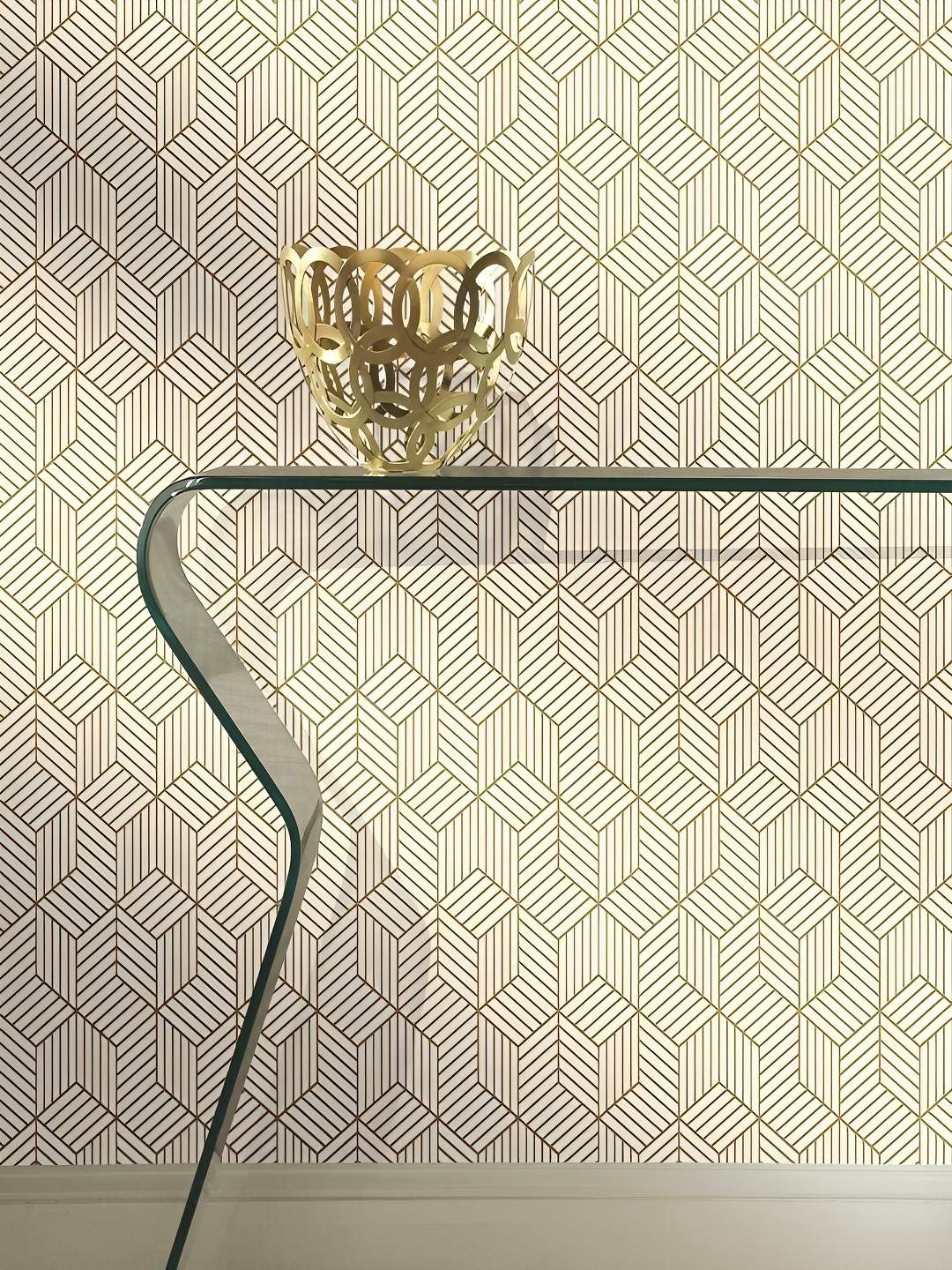 AmazingKarts White and Beige Printed Waterproof Self-Adhesive Wall Sticker