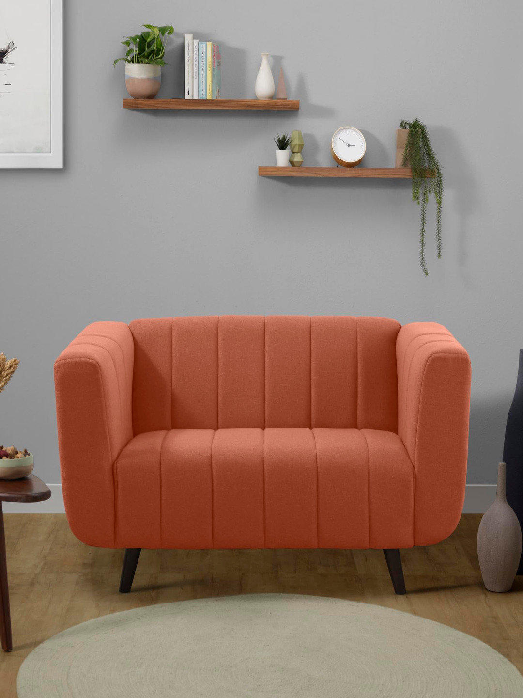 Sleepyhead Kiki Orange-Colored Textured 2-Seater Sofa