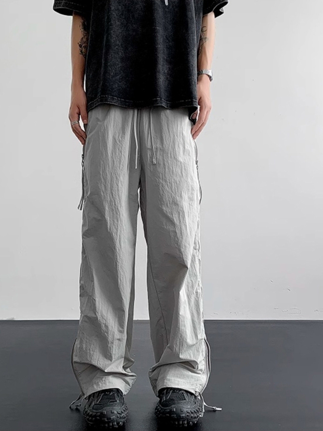 StyleCast Men Loose Fit Parachute Trousers with Side Stripes