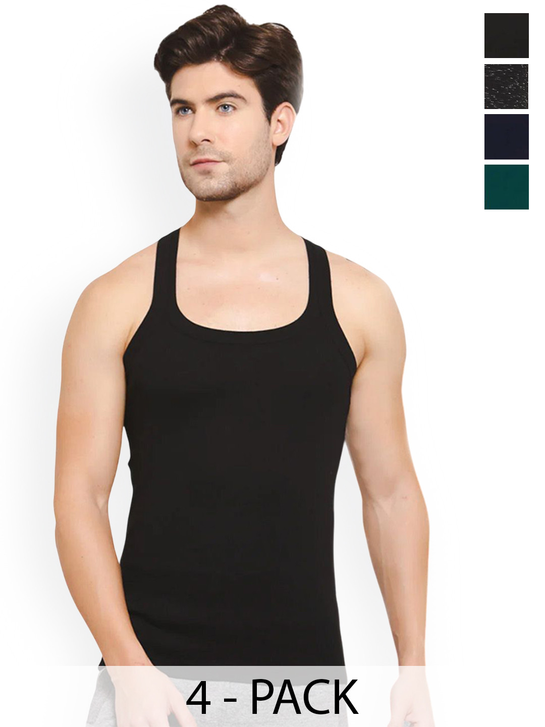 Sporto by Macho Men Pack Of 4 Square Neck Sleeveless Combed Cotton Gym Vests