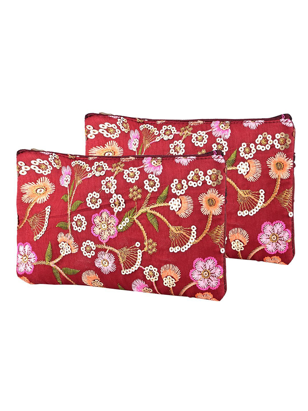 Kuber Industries 2 Pcs Traditional Ladies Hand Purse with Zip Embroidered Purse Clutch