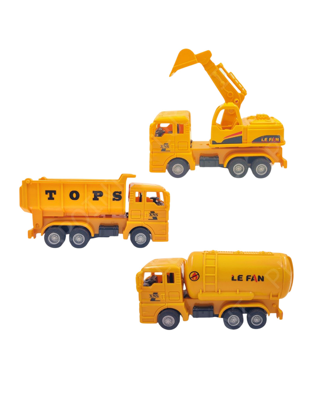 PLUSPOINT Kids 3-Pcs Excavator Bulldozer Friction Powered Construction Truck Vehicle