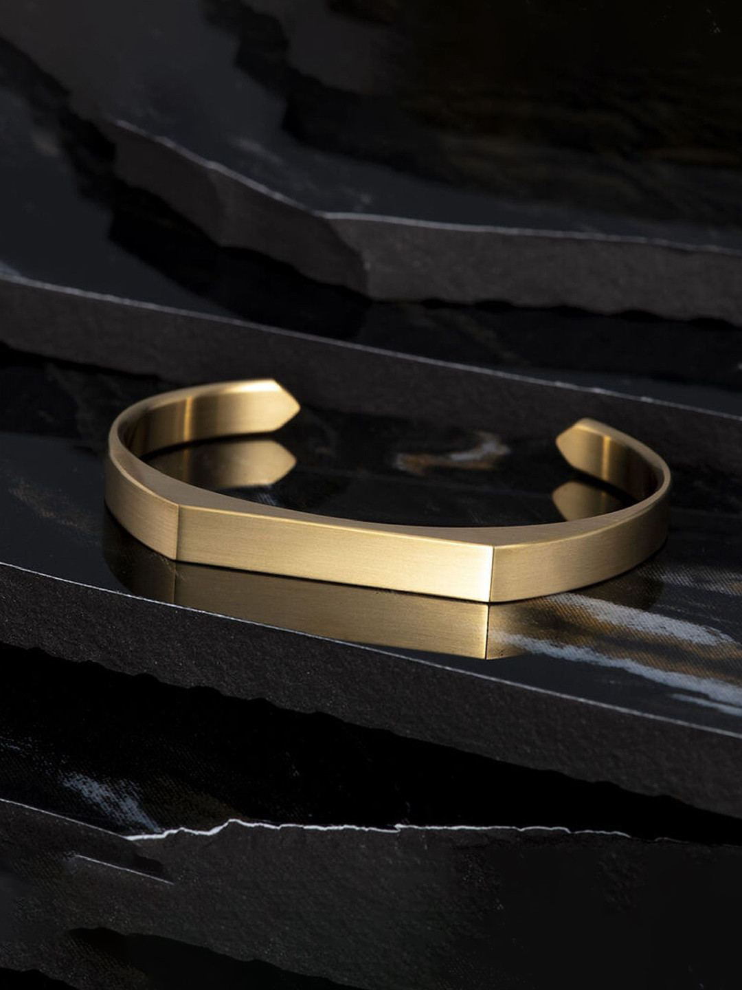 Crazy Fashion Men Stainless Steel Rhodium-Plated Flat Kada Bracelet