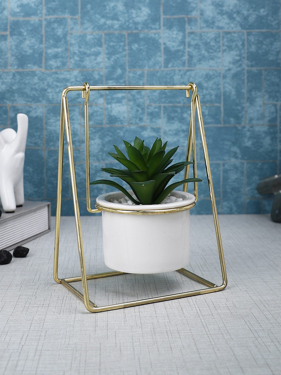 Myntra Elegant Homes White & Yellow Floating Planter With Artificial Flowers and Plants