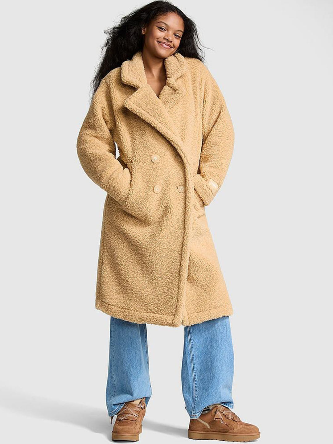 Victoria's Secret Women PINK Plush Teddy Long Trench Coat