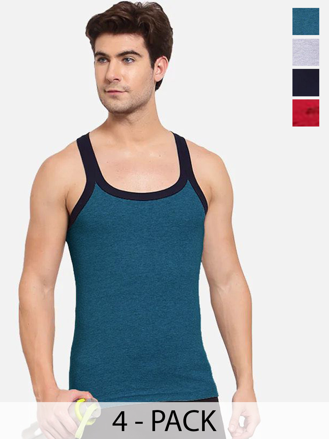Sporto by Macho Men Pack Of 4 Square Neck Sleeveless Combed Cotton Gym Vests