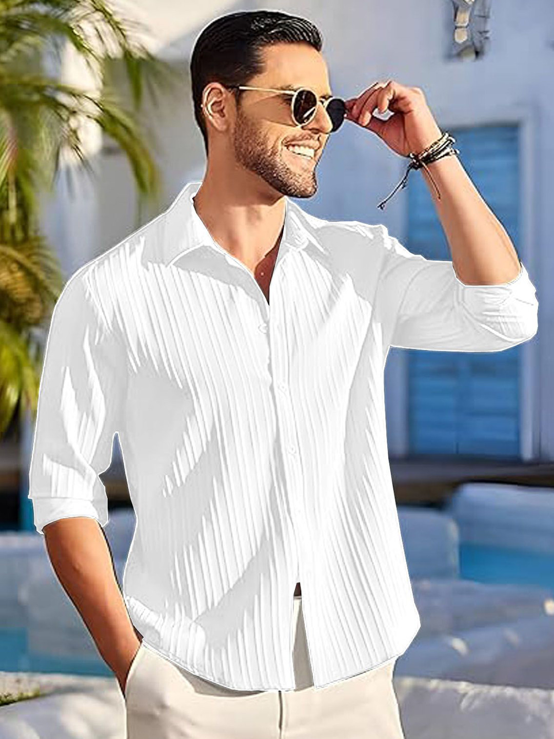 Kushi Flyer Men Slim Fit Spread Collar Textured Casual Shirt