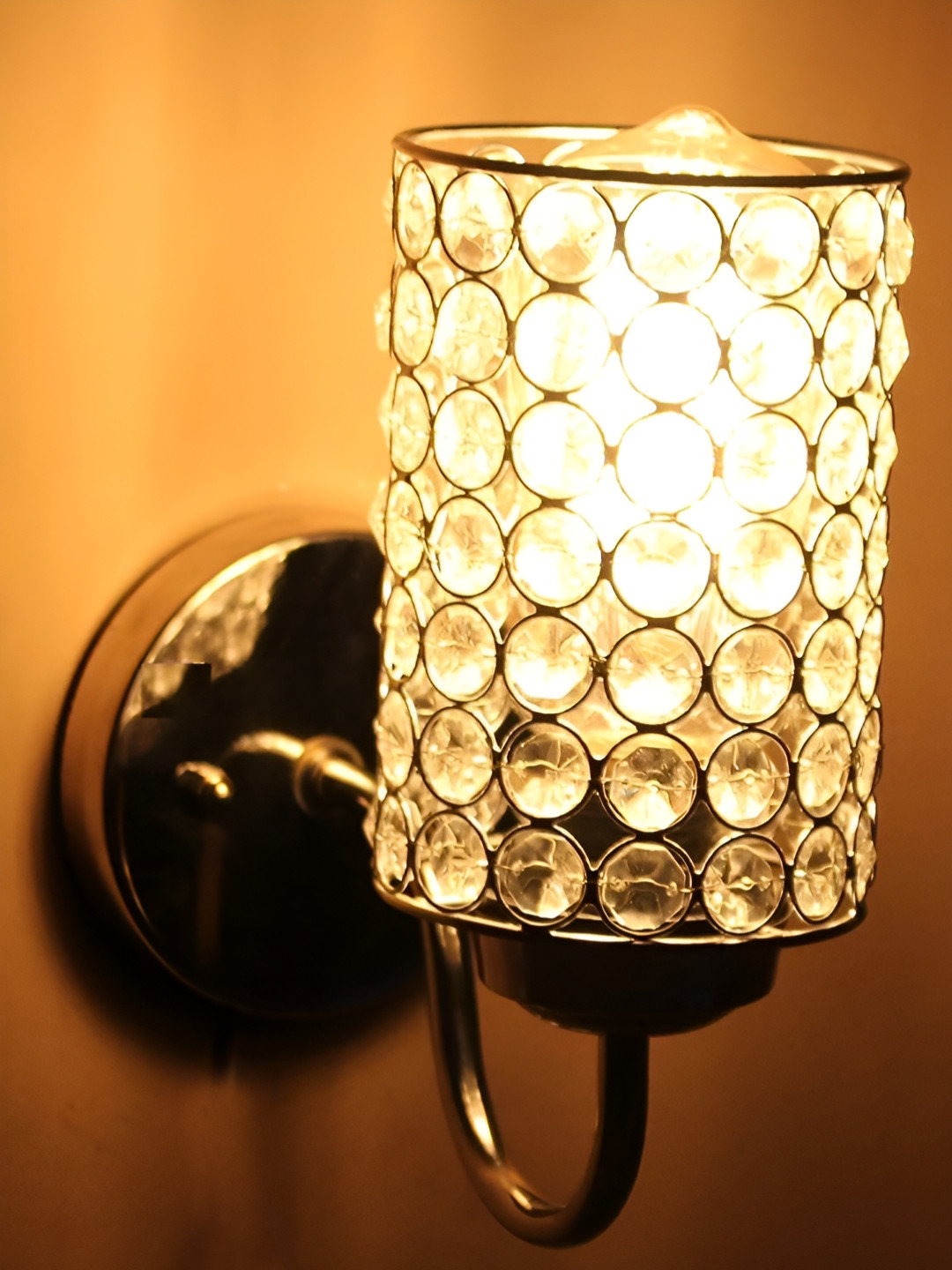 KINIS Silver-Toned & Transparent Textured Metal Cylinder Shaped Wall Lamp