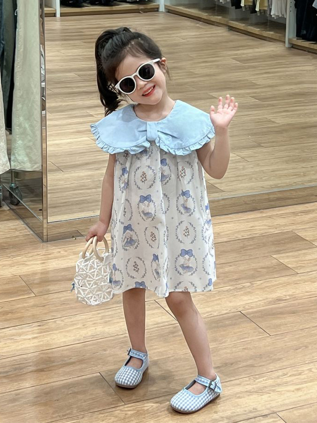 LULU & SKY Girls Printed Above the Keyboard Collar Neck A-Line Dress