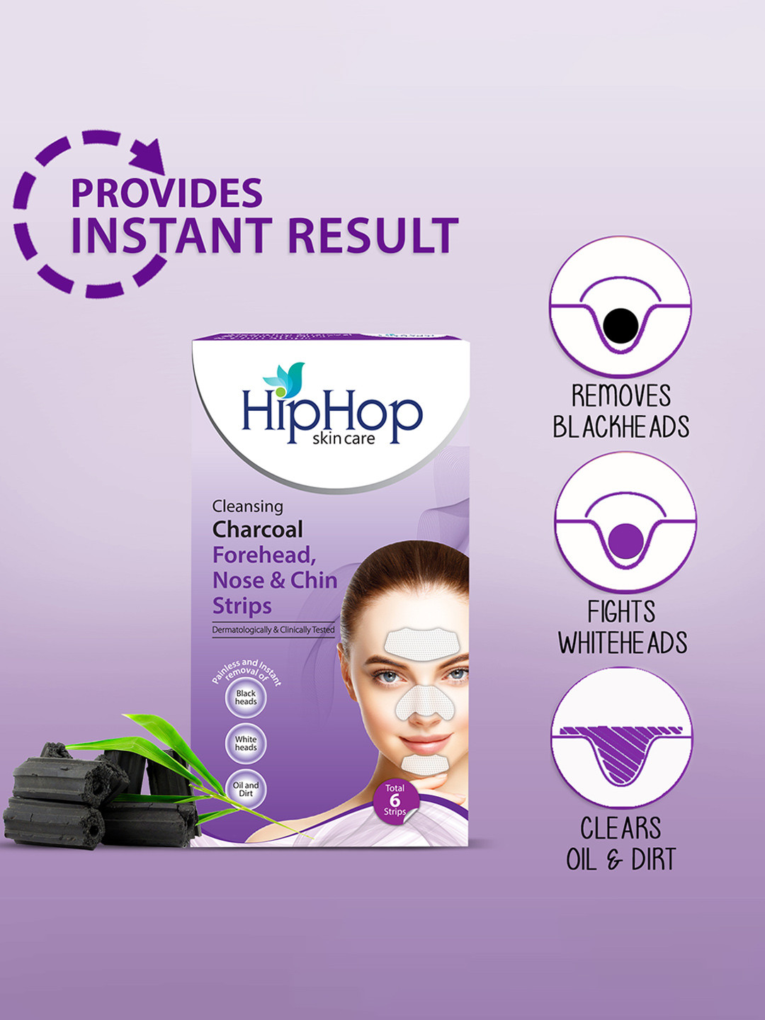 HipHop Skincare Cleansing Charcoal Strips For Forehead Nose & Chin - 6 Strips