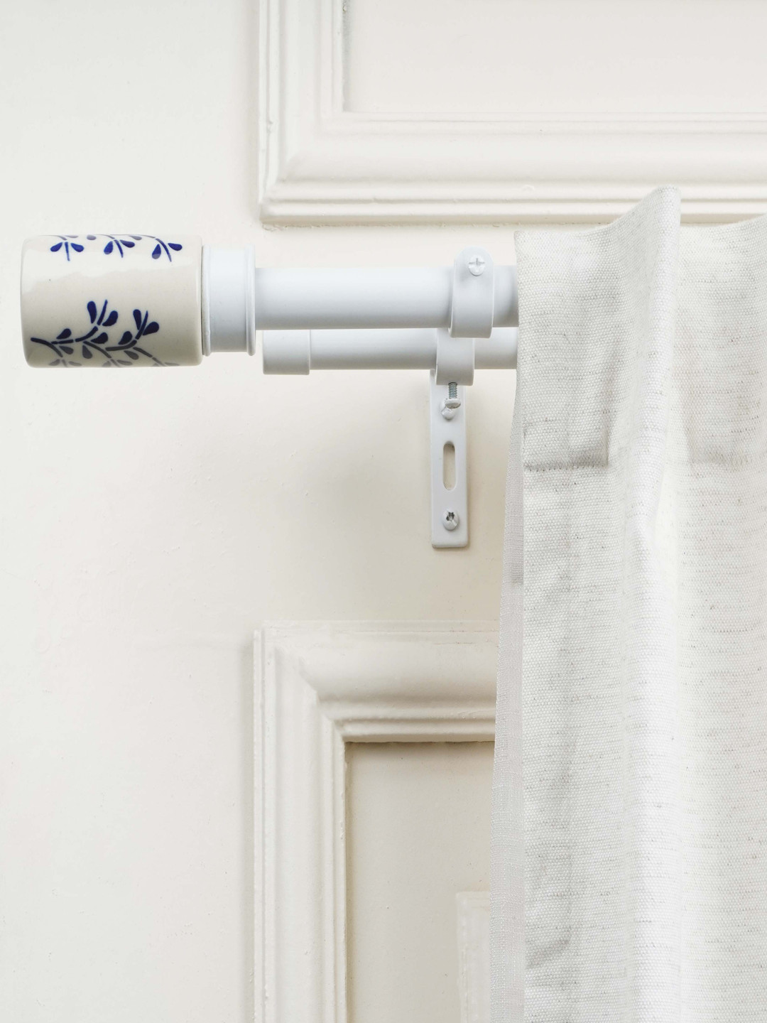 The Decor Mart White Adjustable Double Curtain Rod With Brackets Set