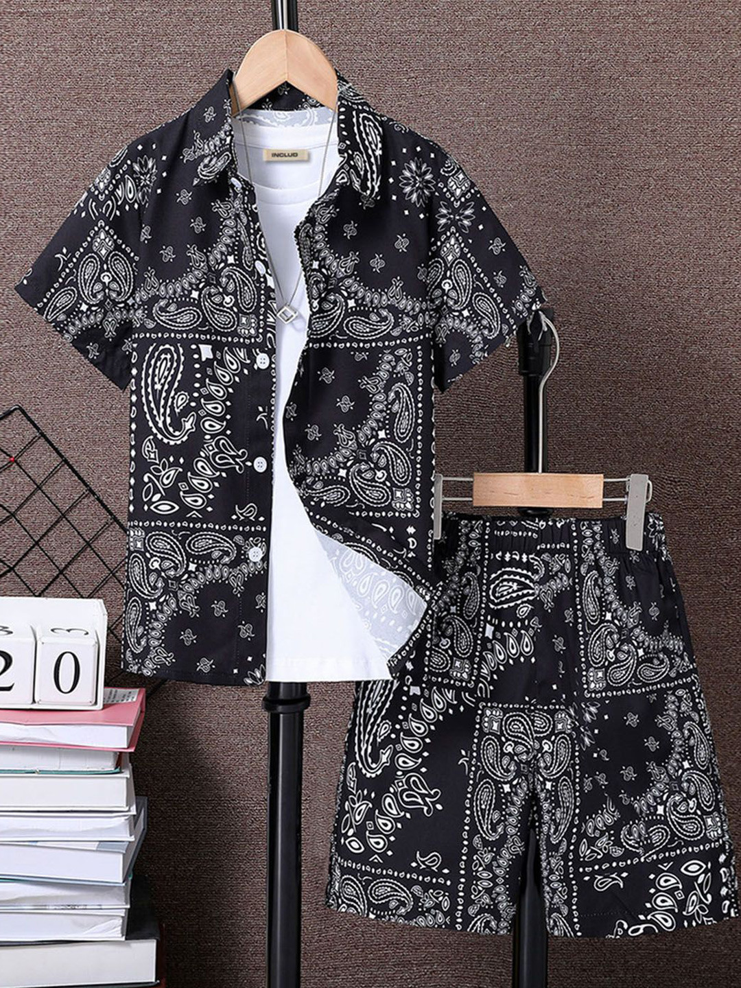 INCLUD Boys Paisley Print Short Sleeve Shirt With Shorts