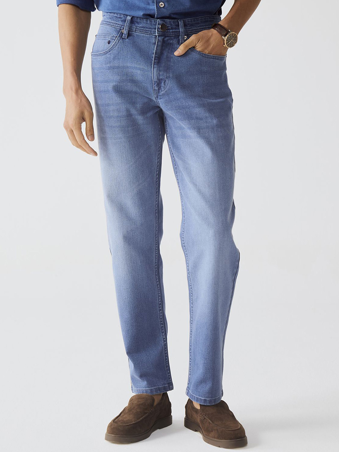Andamen Men Casual Twill Woven Placement Slim Jeans-30-Slim