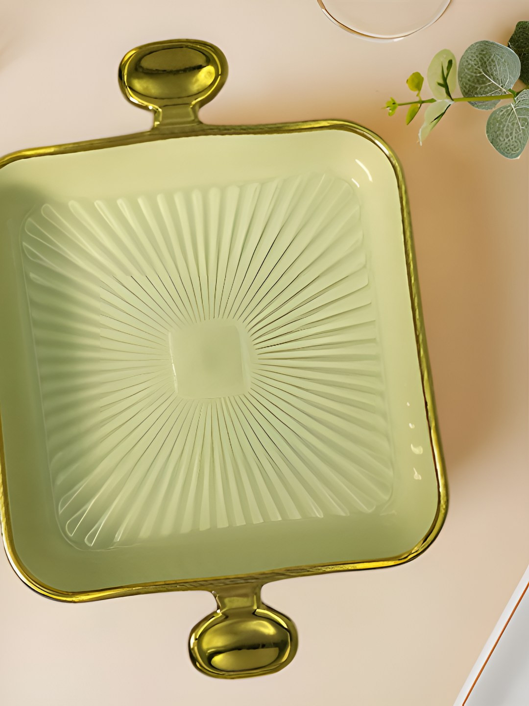 LEMONTREE Yellow & Gold Toned Ceramic Easy to Clean Food Platter