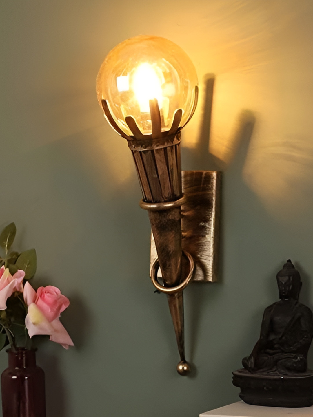 KINIS Gold-Toned & White Metal Quirky Mashal Shaped Wall Lamp