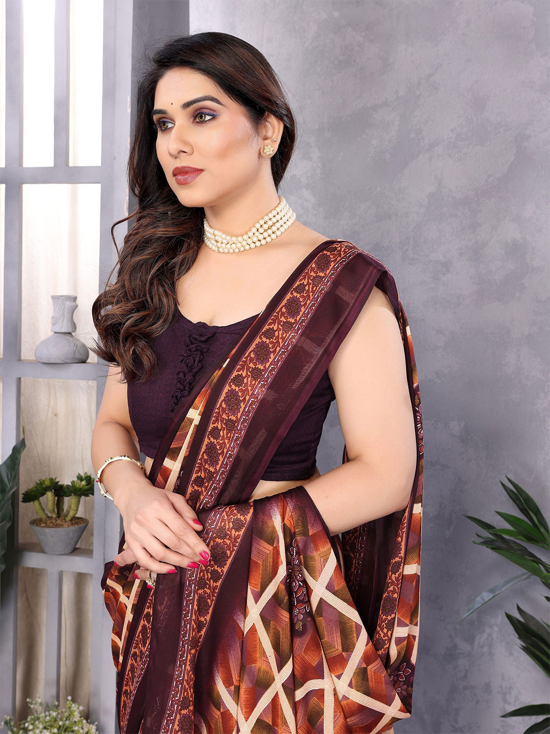 Ambuja International Geometric Printed Saree