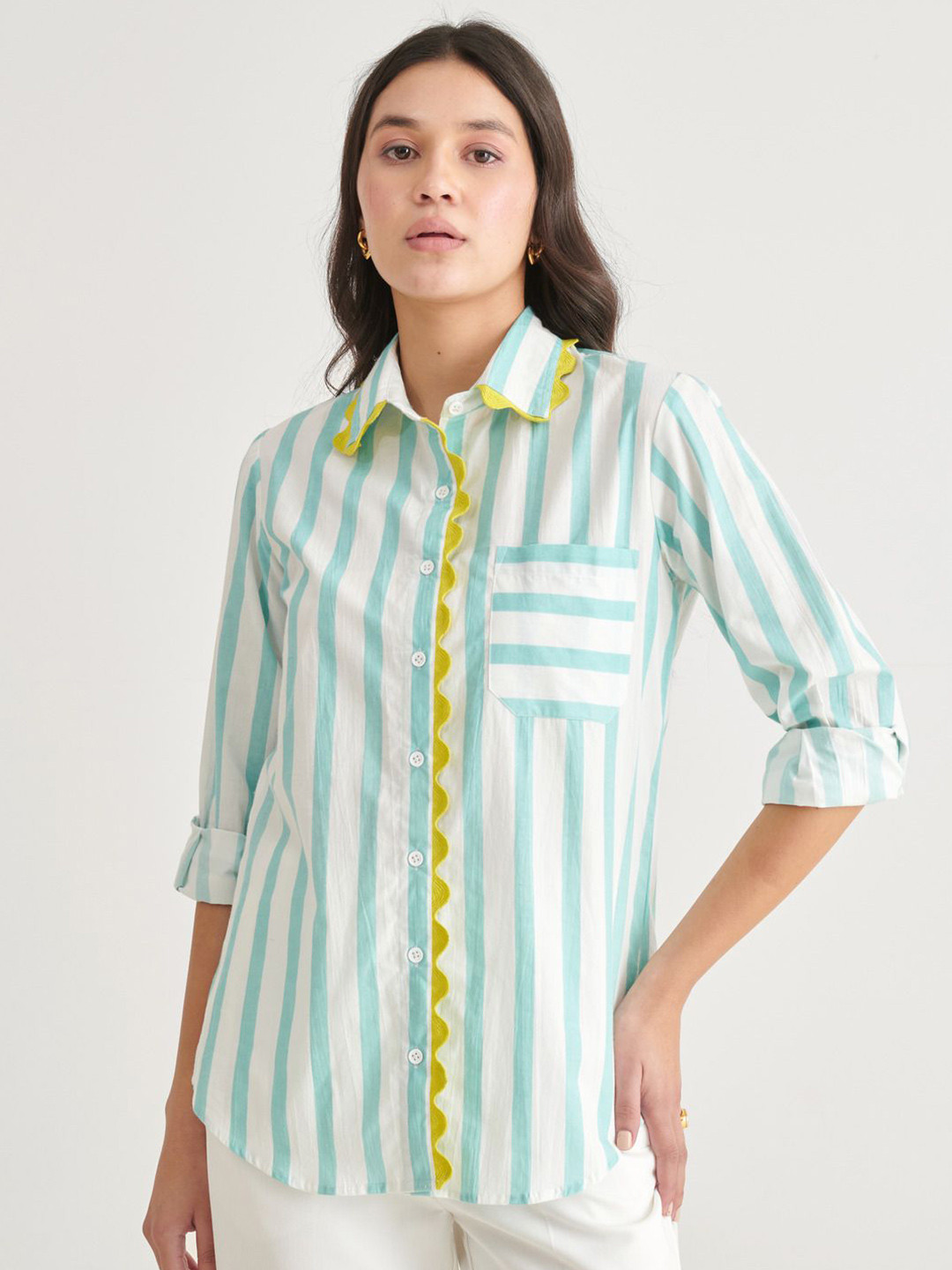 KALAMIR Blue Skittles Pure Cotton Poplin Shirt