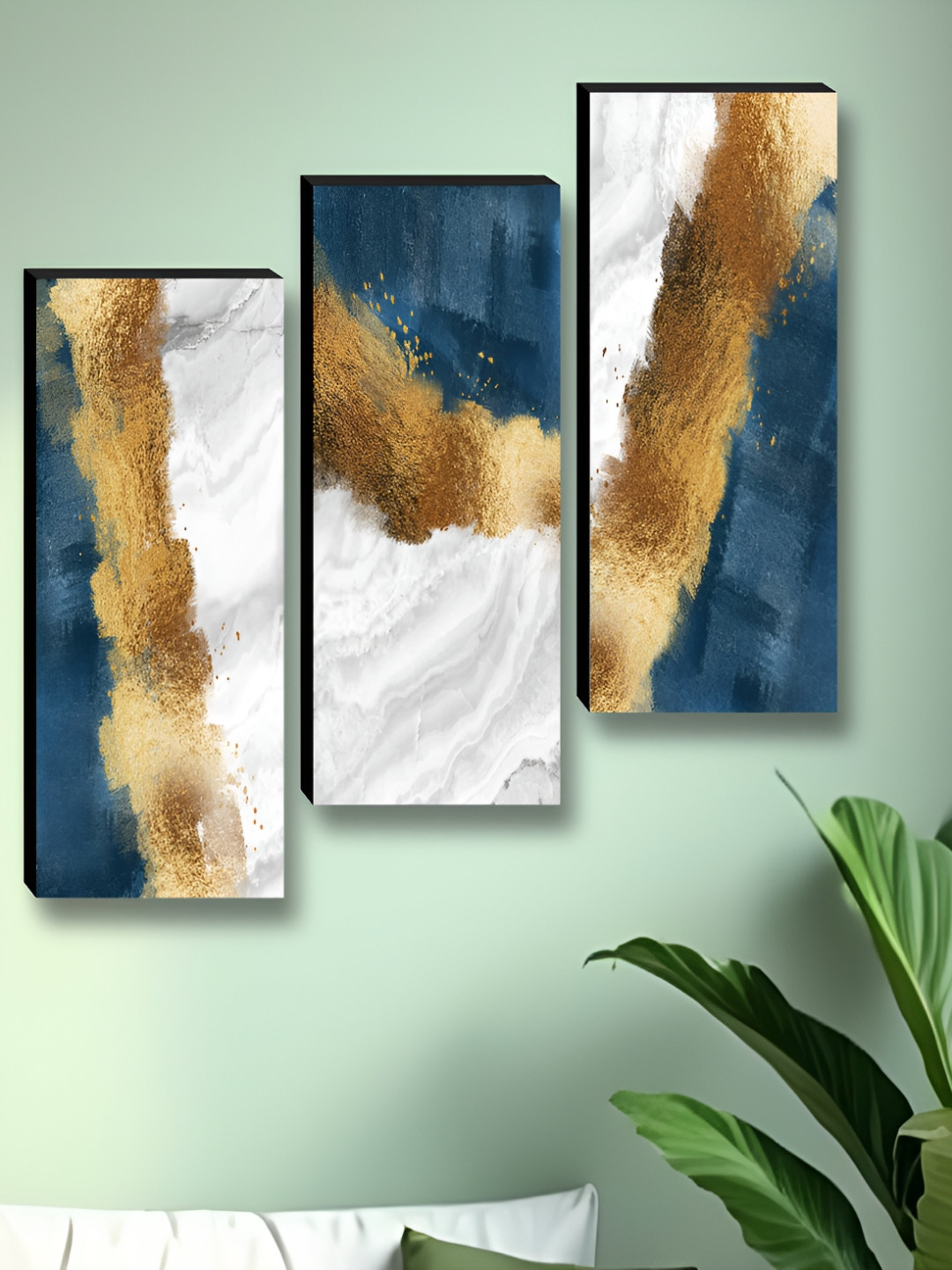 Myntra Elegant Homes White & Blue 3 Pieces Abstract Wall Paintings