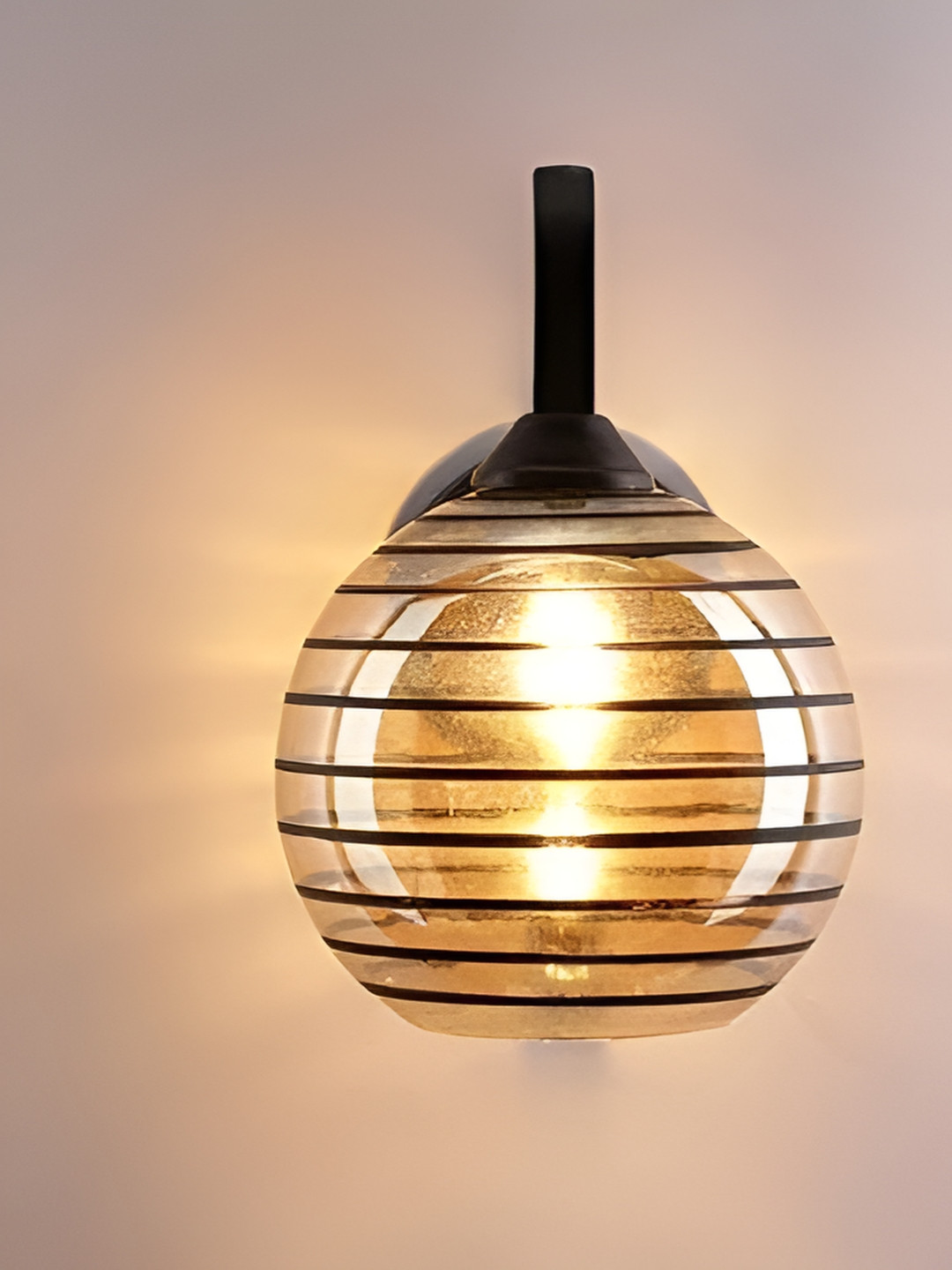 KINIS Black & Gold-Toned Textured Metal Semi-sphere Shaped Wall Lamp With Bulb
