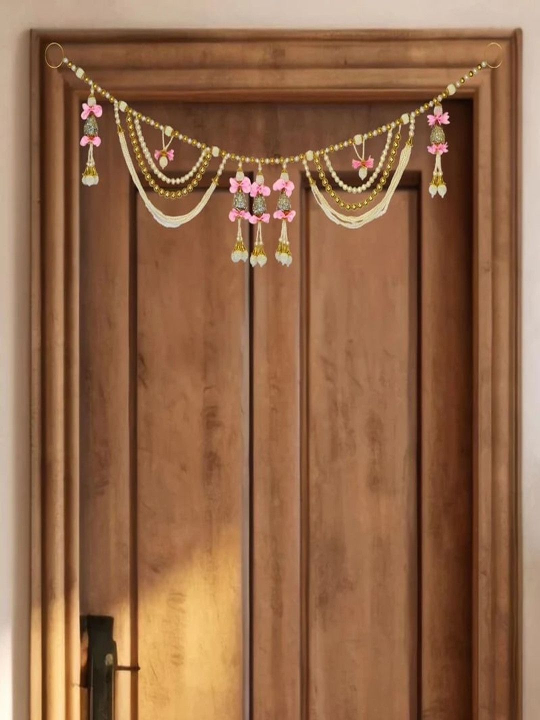 THE HOME CO. Pink & White Flower Hanging Toran With Pearl